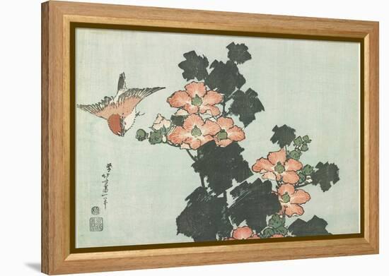 Rose Mallow and Sparrow, C. 1832-Katsushika Hokusai-Framed Premier Image Canvas