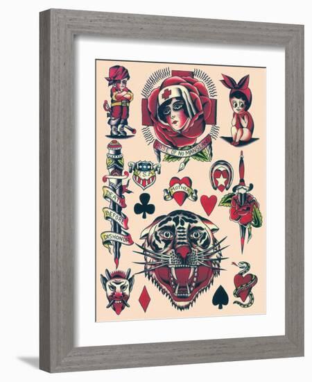 "Rose of No Mansland" Authentic Tattoo Flash-null-Framed Art Print