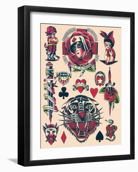 "Rose of No Mansland" Authentic Tattoo Flash-null-Framed Art Print