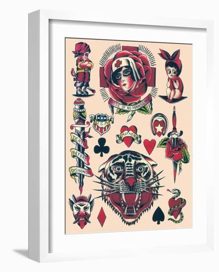 "Rose of No Mansland" Authentic Tattoo Flash-null-Framed Art Print