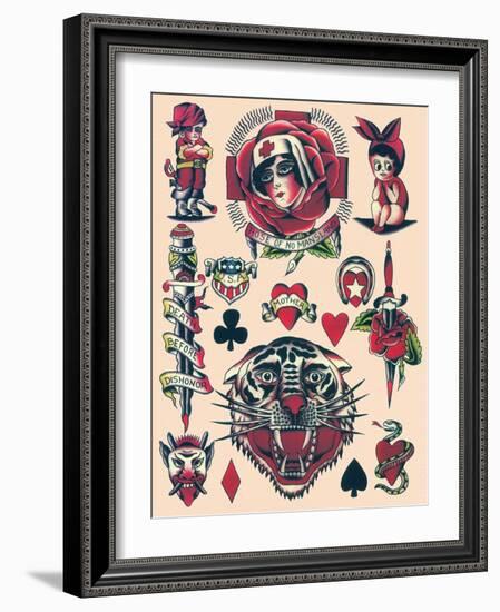 "Rose of No Mansland" Authentic Tattoo Flash-null-Framed Art Print