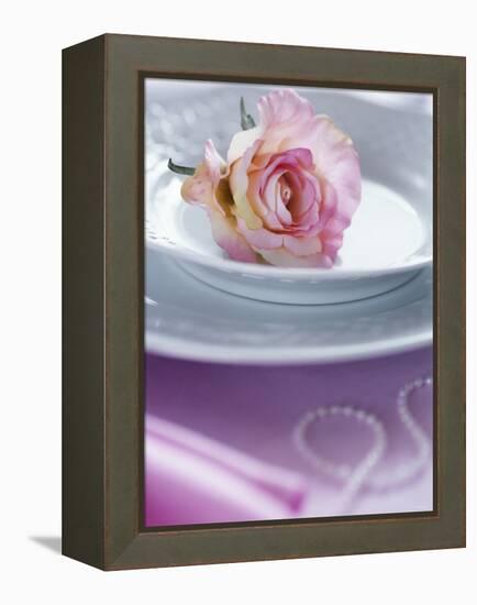 Rose on a Plate as Table Decoration-Alena Hrbkova-Framed Premier Image Canvas