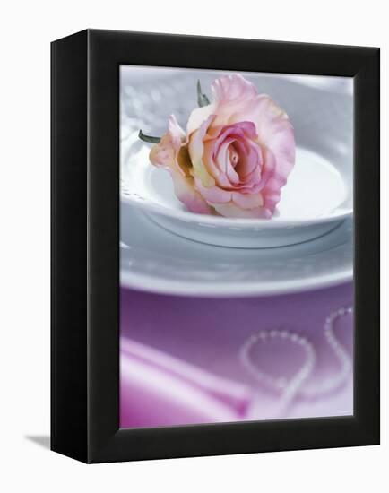 Rose on a Plate as Table Decoration-Alena Hrbkova-Framed Premier Image Canvas