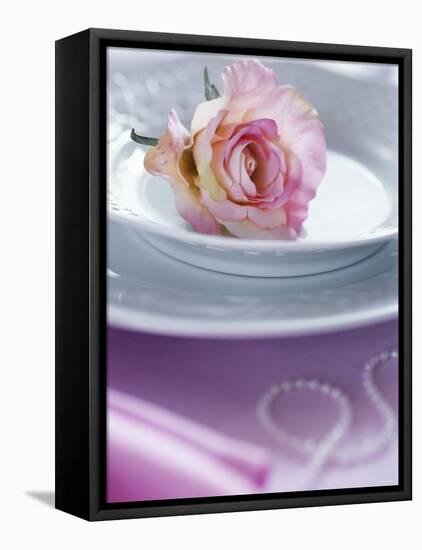 Rose on a Plate as Table Decoration-Alena Hrbkova-Framed Premier Image Canvas