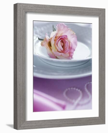 Rose on a Plate as Table Decoration-Alena Hrbkova-Framed Photographic Print