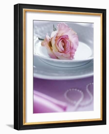 Rose on a Plate as Table Decoration-Alena Hrbkova-Framed Photographic Print
