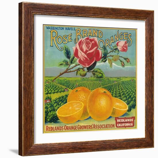 Rose Orange Label - Redlands, CA-Lantern Press-Framed Art Print