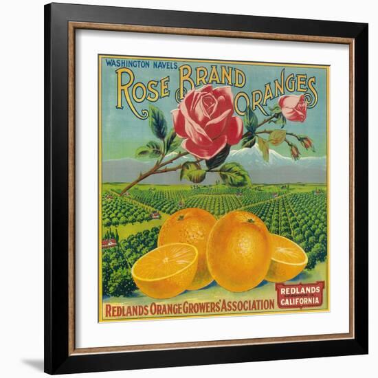 Rose Orange Label - Redlands, CA-Lantern Press-Framed Art Print