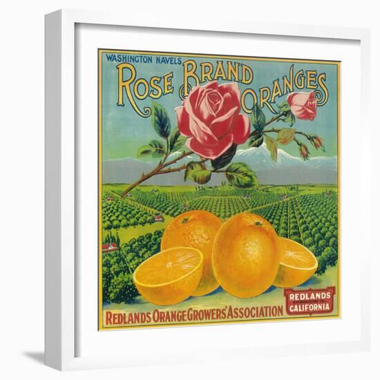 Rose Orange Label - Redlands, CA-Lantern Press-Framed Art Print