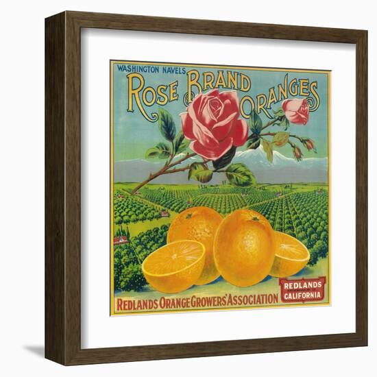 Rose Orange Label - Redlands, CA-Lantern Press-Framed Art Print