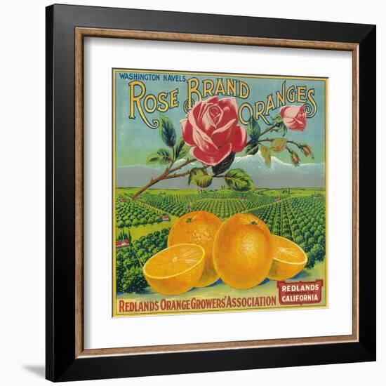 Rose Orange Label - Redlands, CA-Lantern Press-Framed Art Print