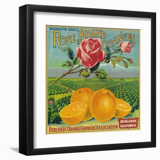 Rose Orange Label - Redlands, CA-Lantern Press-Framed Art Print