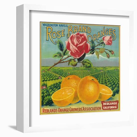 Rose Orange Label - Redlands, CA-Lantern Press-Framed Art Print