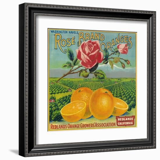 Rose Orange Label - Redlands, CA-Lantern Press-Framed Art Print