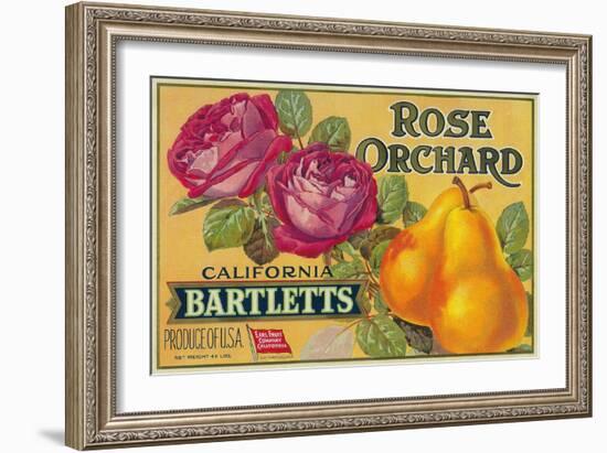 Rose Orchard Pear Crate Label - San Francisco, CA-Lantern Press-Framed Art Print