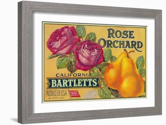 Rose Orchard Pear Crate Label - San Francisco, CA-Lantern Press-Framed Art Print