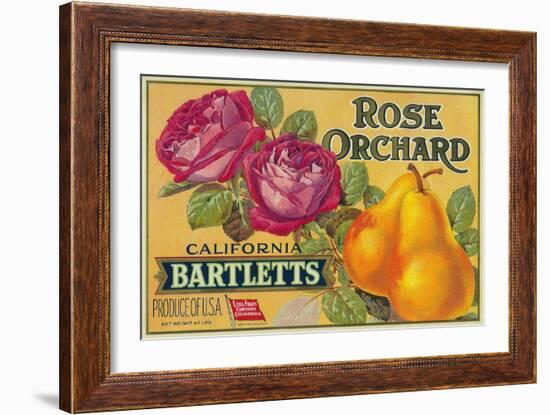 Rose Orchard Pear Crate Label - San Francisco, CA-Lantern Press-Framed Art Print