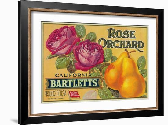 Rose Orchard Pear Crate Label - San Francisco, CA-Lantern Press-Framed Art Print