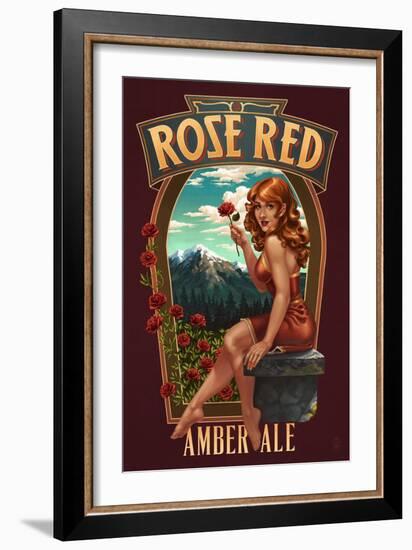Rose Red Amber Ale Pinup Girl-Lantern Press-Framed Premium Giclee Print