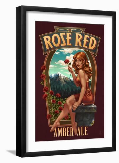 Rose Red Amber Ale Pinup Girl-Lantern Press-Framed Premium Giclee Print