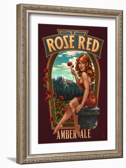 Rose Red Amber Ale Pinup Girl-Lantern Press-Framed Art Print