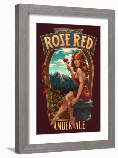 Rose Red Amber Ale Pinup Girl-Lantern Press-Framed Art Print