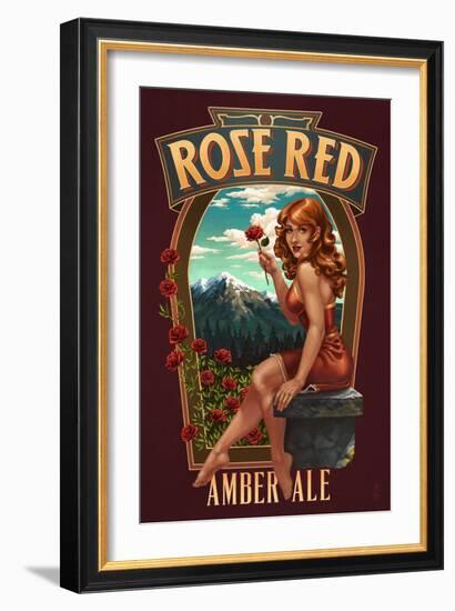 Rose Red Amber Ale Pinup Girl-Lantern Press-Framed Art Print