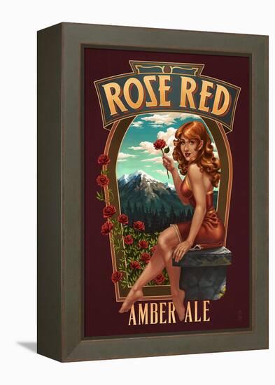 Rose Red Amber Ale Pinup Girl-Lantern Press-Framed Stretched Canvas