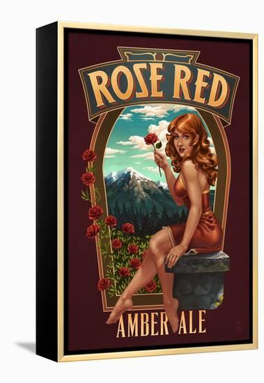 Rose Red Amber Ale Pinup Girl-Lantern Press-Framed Stretched Canvas