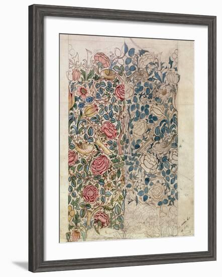 Rose' Wallpaper Design (Pencil and W/C on Paper)-William Morris-Framed Giclee Print