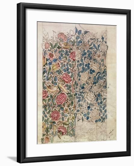 Rose' Wallpaper Design (Pencil and W/C on Paper)-William Morris-Framed Giclee Print