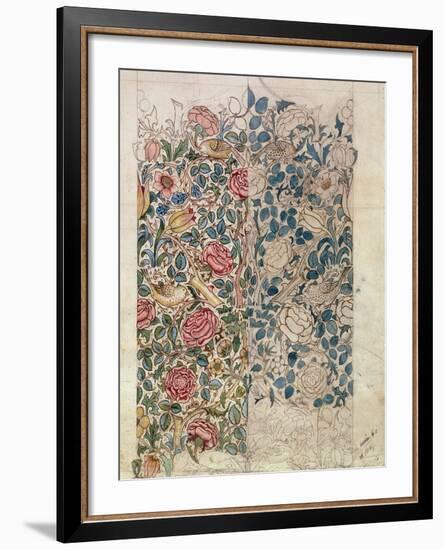 Rose' Wallpaper Design (Pencil and W/C on Paper)-William Morris-Framed Giclee Print