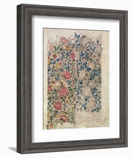 Rose' Wallpaper Design (Pencil and W/C on Paper)-William Morris-Framed Giclee Print