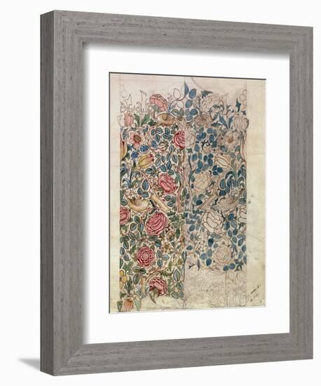 Rose' Wallpaper Design (Pencil and W/C on Paper)-William Morris-Framed Giclee Print