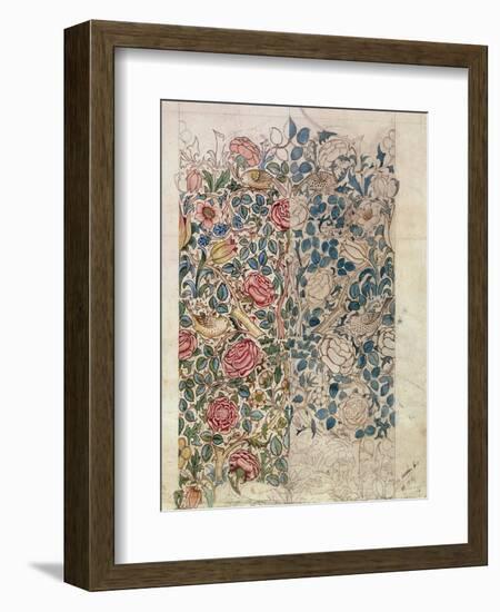 Rose' Wallpaper Design (Pencil and W/C on Paper)-William Morris-Framed Giclee Print