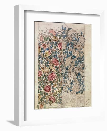 Rose' Wallpaper Design (Pencil and W/C on Paper)-William Morris-Framed Giclee Print