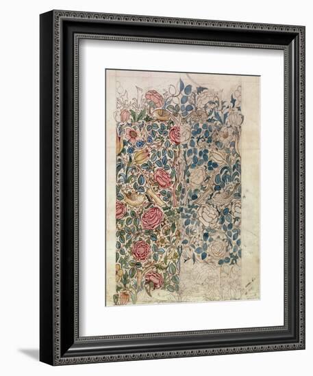 Rose' Wallpaper Design (Pencil and W/C on Paper)-William Morris-Framed Giclee Print