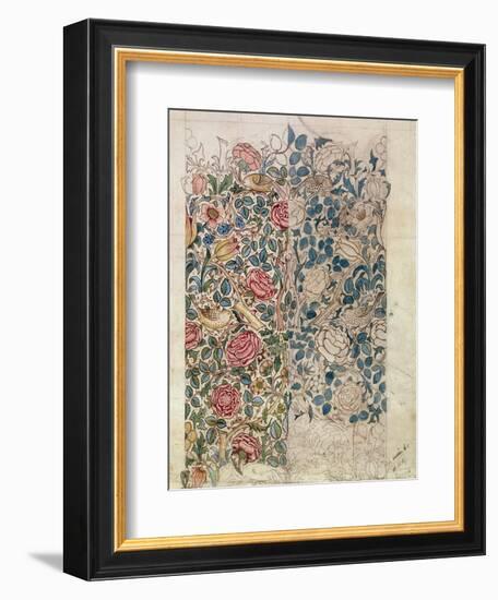 Rose' Wallpaper Design (Pencil and W/C on Paper)-William Morris-Framed Giclee Print