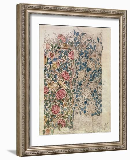 Rose' Wallpaper Design (Pencil and W/C on Paper)-William Morris-Framed Giclee Print