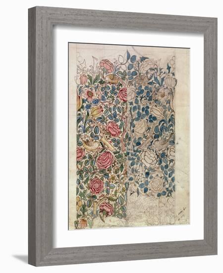 Rose' Wallpaper Design (Pencil and W/C on Paper)-William Morris-Framed Giclee Print