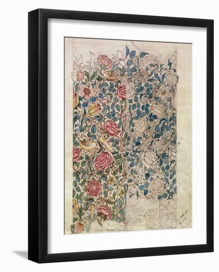 Rose' Wallpaper Design (Pencil and W/C on Paper)-William Morris-Framed Giclee Print