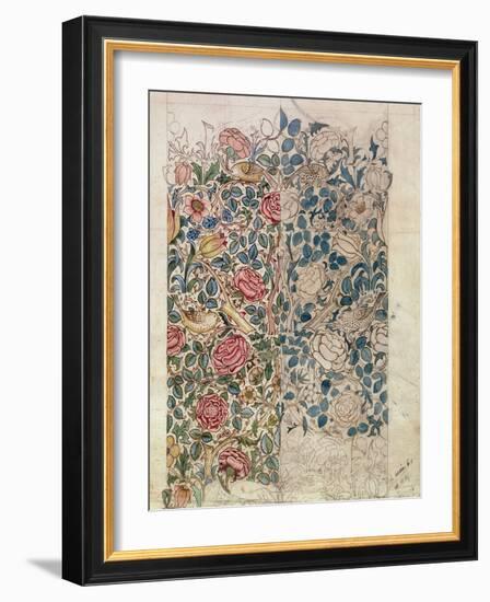 Rose' Wallpaper Design (Pencil and W/C on Paper)-William Morris-Framed Giclee Print