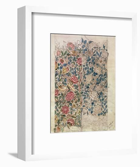 Rose' Wallpaper Design (Pencil and W/C on Paper)-William Morris-Framed Premium Giclee Print