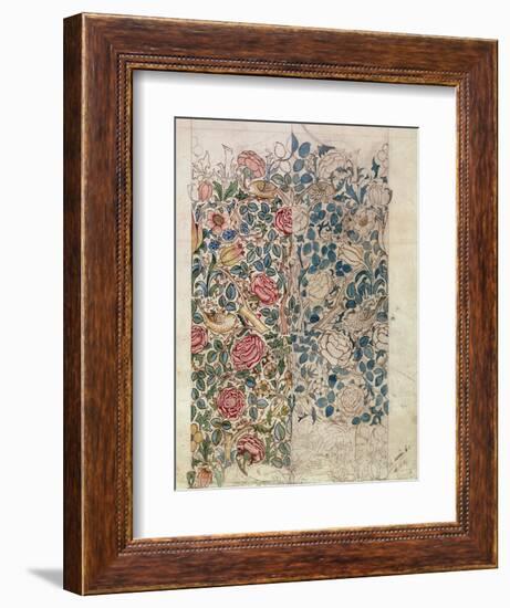 Rose' Wallpaper Design (Pencil and W/C on Paper)-William Morris-Framed Premium Giclee Print