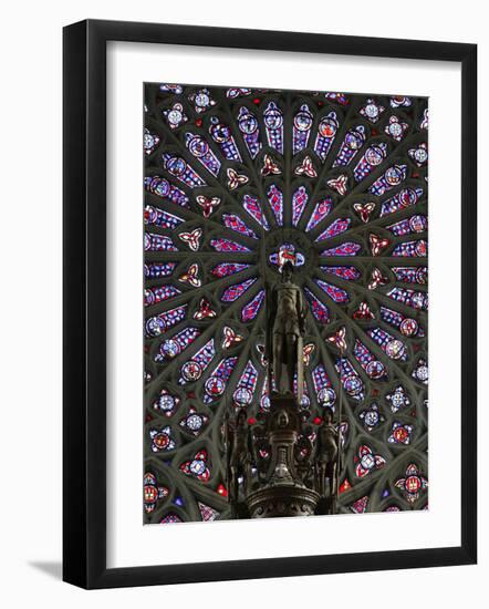 Rose Window and Statue of St. Maurice Above the Organ, St. Gatien Cathedral, Tours, Indre-Et-Loire-Godong-Framed Photographic Print