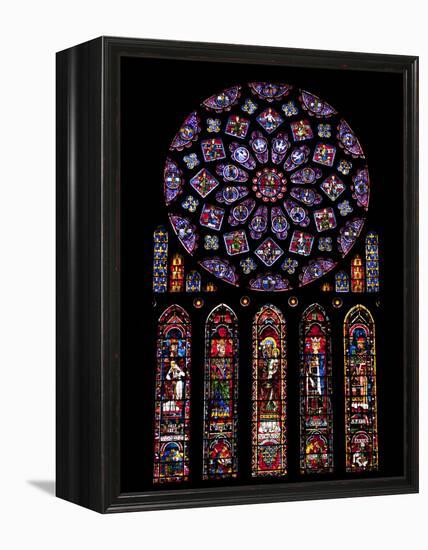 Rose Window, Stained Glass Windows in North Transept, Chartres Cathedral, UNESCO World Heritage Sit-Nick Servian-Framed Premier Image Canvas
