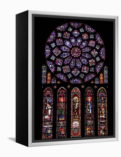 Rose Window, Stained Glass Windows in North Transept, Chartres Cathedral, UNESCO World Heritage Sit-Nick Servian-Framed Premier Image Canvas