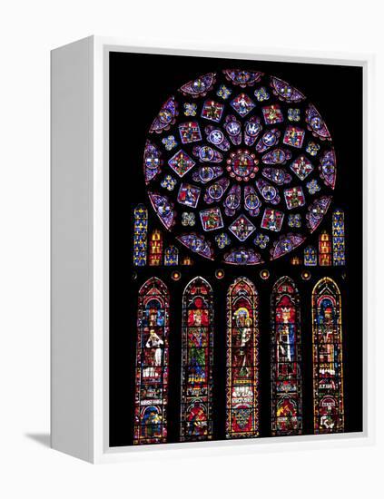 Rose Window, Stained Glass Windows in North Transept, Chartres Cathedral, UNESCO World Heritage Sit-Nick Servian-Framed Premier Image Canvas