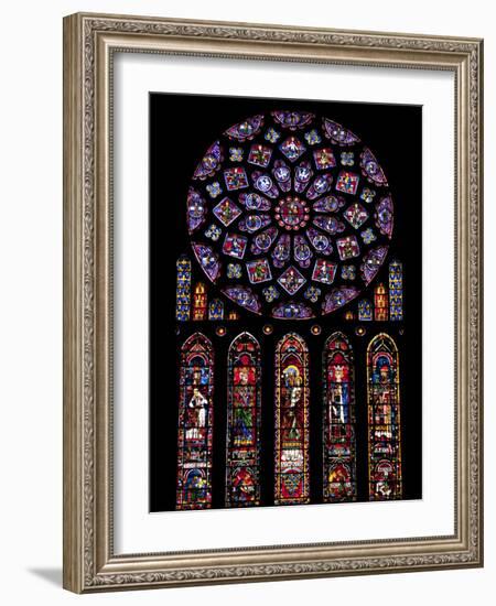 Rose Window, Stained Glass Windows in North Transept, Chartres Cathedral, UNESCO World Heritage Sit-Nick Servian-Framed Photographic Print