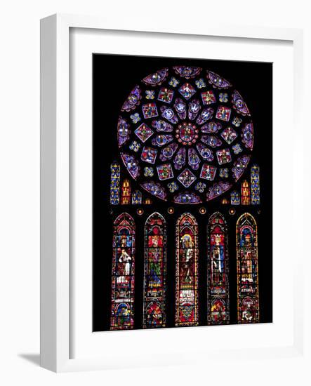 Rose Window, Stained Glass Windows in North Transept, Chartres Cathedral, UNESCO World Heritage Sit-Nick Servian-Framed Photographic Print